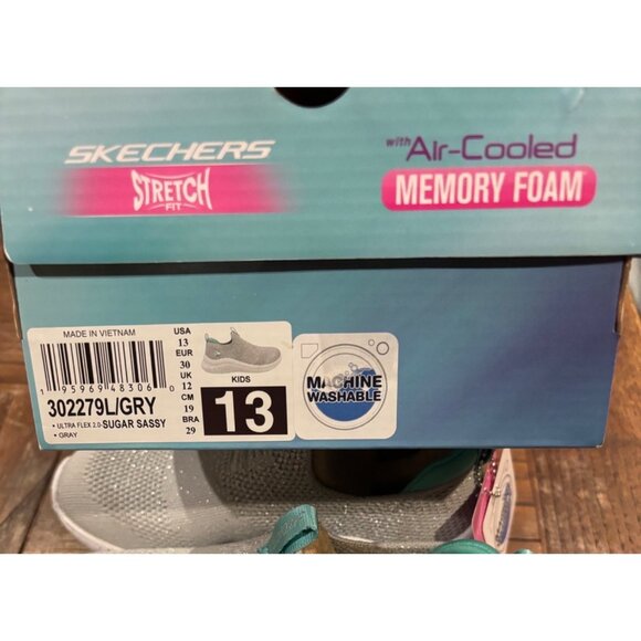 Kids' Skechers Air-Cooled Memory Foam Slip-On Shoes Sparkly Gray Size 13 - Picture 9 of 11